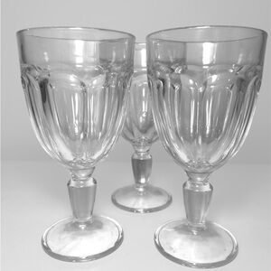 Clear Glass Water Goblets SET of 3 Heavy Glass